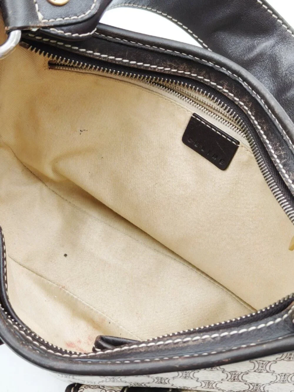 Celine Macadam Canvas Shoulder Bag Vintage Brown Leather Trim
